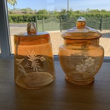 Marigold Carnival Glass Bon Bon Jars X 2 Orange Iridescent 