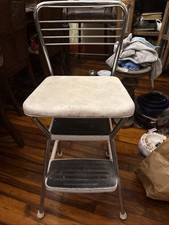 All Original  1970s MCM Retro Cosco Stool Step Ladder Flip Seat Chrome Ships