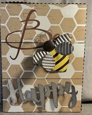 Bee Happy 13.5” X 10” 3 D Picture  With Galvanized Frame