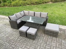 Fimous High Back Corner Sofa Set Outdoor Rattan Adjustable Rising Dining Table 