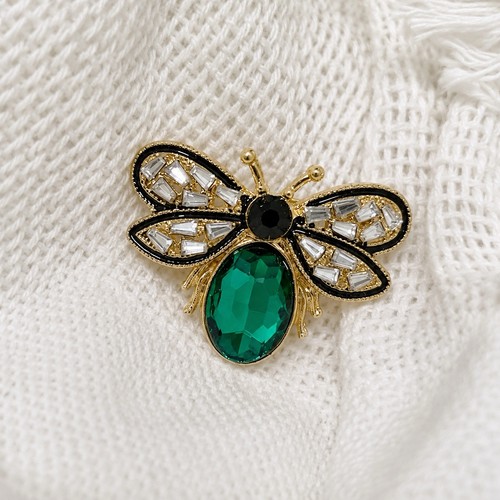 Green crystal bee brooch - crystal,