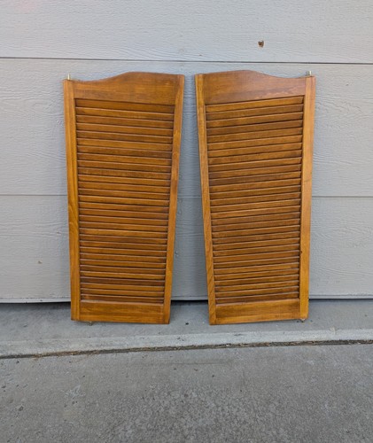 Vintage pair wood louvered - wood,