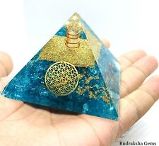 LARGE REIKI ENERGY CHARGED AQUAMARINE CRYSTAL ABUNDANCE ORGONE ORGONITE PYRAMID