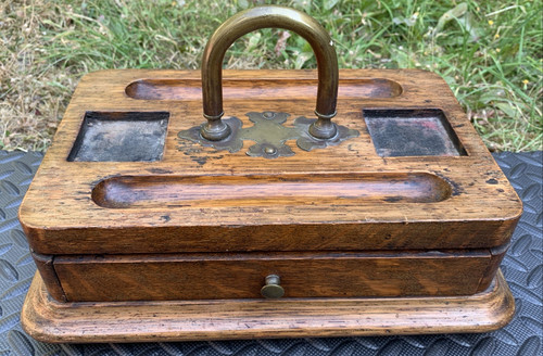 Antique oak wooden desk tidy - antique,