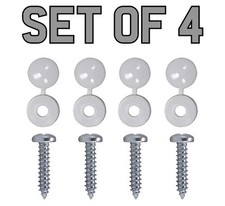 Number Plate Fitting Kit 4x White Screws with Hinged Caps Car Van Trailer