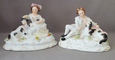 ANTIQUE PAIR STAFFORDSHIRE FIGURES BOY & GIRL WITH A DOG & A GOAT C1850S