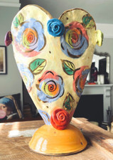 Mary Rose Young Large Heart Vase, Rose Studded, Rose Painted