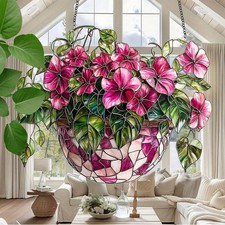 Pink Morning Glory Suncatcher Window Hanging Decoration Stain Glass Effect