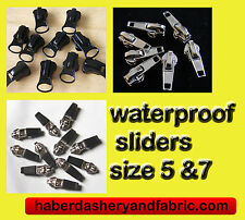 Zipper Slider WATERPROOF ZIP 3 5 7 8 10 BLACK  SILVER Zip Replacemet Zip Slider