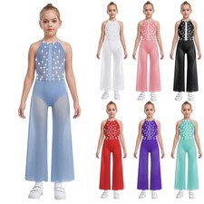 UK Girls Shiny Rhinestones Bodysuit Costume Romper Jumpsuit Jazz Lyrical Dance