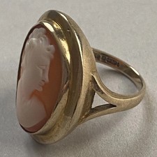 9ct Gold Cameo Ring 6.87g Heavy Vintage Hand Carved Shell Statement Size O