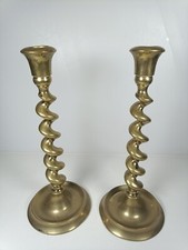 Pair Vintage Brass Barley Twist Candlesticks 