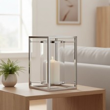 Silver Hurricane Lamp Tea Light Modern Candle Holder