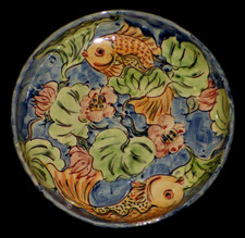 Stunning Vintage Koi Carp Thrown Fruit Bowl by Paul Jackson Studio Pottery c1990