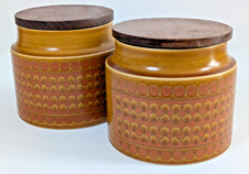 Hornsea Saffron Storage Jars x2 Mid-Century Modern Wood Lids