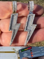 MOISSANITE Real Silver / Gold Iced Lightning Bolt Necklace Pendant Passes Tester