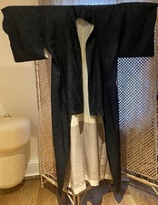Blue and black long silk Japanese vintage kimono
