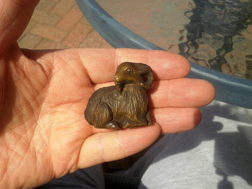 Hand carved wood netsuke goat - carved,