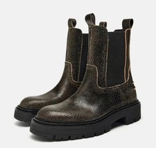 ZARA FLAT LEATHER ANKLE BOOTS SIZE UK 5 (38) BNWT