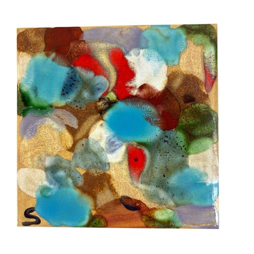 Vtg signed glazed trivet tile - vtg,