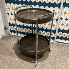 Vintage Faded Brown Colour Bar Trolley Italian Design, Retro Drinks Trolley