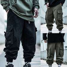 Men's Cargo Pants Hip Hop Harem Pants Casual Loose Baggy Pockets Trousers Black