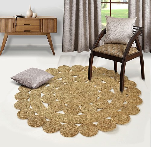Rug round natural - jute, braided