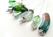 7 x Green Hat Pins Emerald