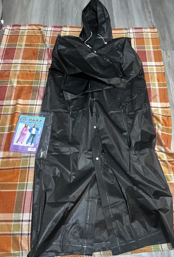 Black hooded long pvc raincoat - black,
