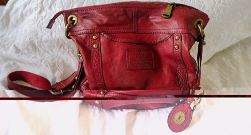 Fossil red leather crossbody - leather,