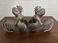 Pair Of Beautiful Silver Plated Fighting Cock Figurines. 