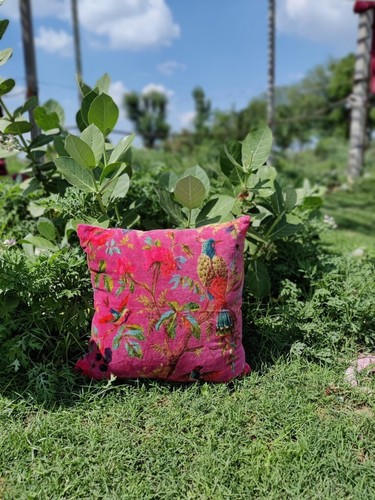 Velvet pink bird cushion - velvet,
