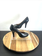 Office London Women Black Leather Court Shoes UK Size 5 EU 38 Cone Heel Slip On