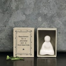 East of India porcelain buddha,"Happiness is a journey" matchbox gift