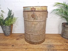 Vintage Indian Industrial Galvanised Metal Rice Grain Storage Drum Bin Cannister