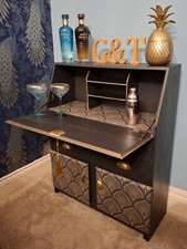 Vintage upcycled Art Deco Cocktail / Gin Cabinet with interior LED light 