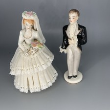 Irish Dresden Rare Bride & Groom Porcelain Lace Figures Nice Condition 