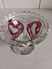 Vintage Hofbauer Lead Crystal Red Bird Collection Footed Small Bowl Cranberry
