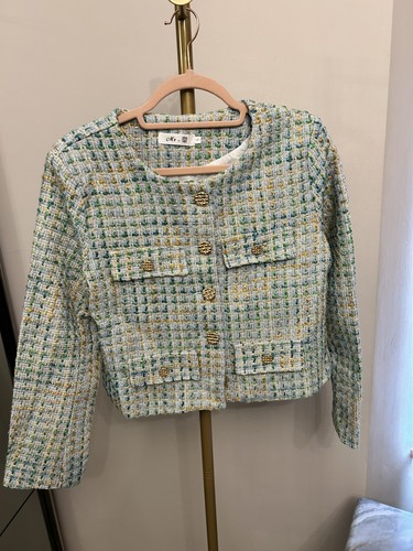 Cropped tweed boucle jacket - tweed,
