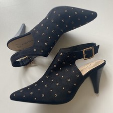 Primark Shoes Sz 5 Black Gold Slingback Heels Pointed Toe Women