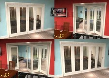 Internal Bifold Doors White Primed 1 Pane Clear Glass, Top Hung with Base Track