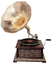 Gramophone Replica Player 78 rpm Square Embossed phonograph Brass Horn