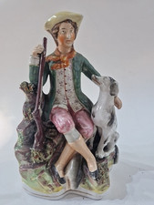 Antique Staffordshire Pottery figure Huntsman, Dog & Rabbit