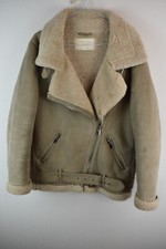ZARA WOMAN Beige Faux Leather Bomber Jacket size S Womens Aviator B-3 Flight