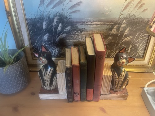 Vintage wooden cat bookends - vintage,
