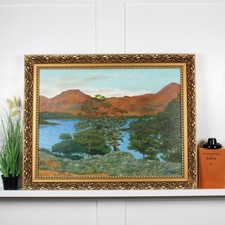 Original Landscape / Lake  Art Painting. Signed. 1972. Acrylic on Muslin & Board