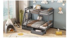Triple Bunk Bed 3ft & 4ft Bed in Grey with drawers wooden pine