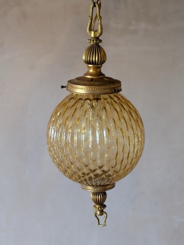 Vintage brass amber ribbed - vintage,