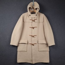 GLOVERALL Duffle Coat Womens UK 14 Beige Wool Toggle Hooded Made In England