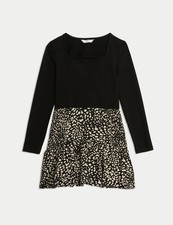 Marks & Spencer Girls Black Cotton Midi Blouson Dress - M&S